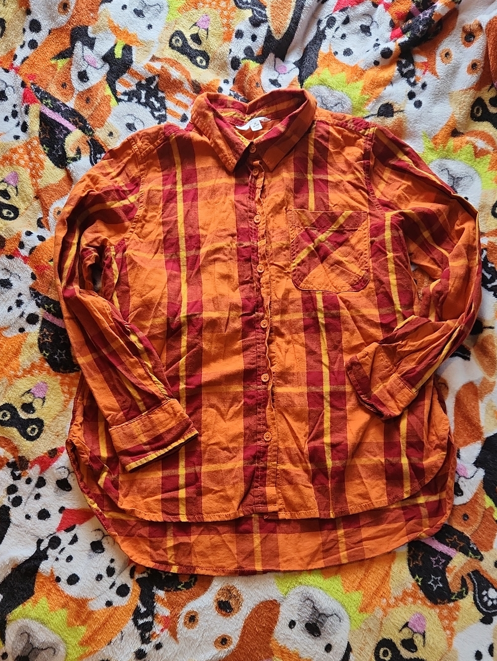 Time and Tru Red Orange Yellow Striped Button-Up Shirt